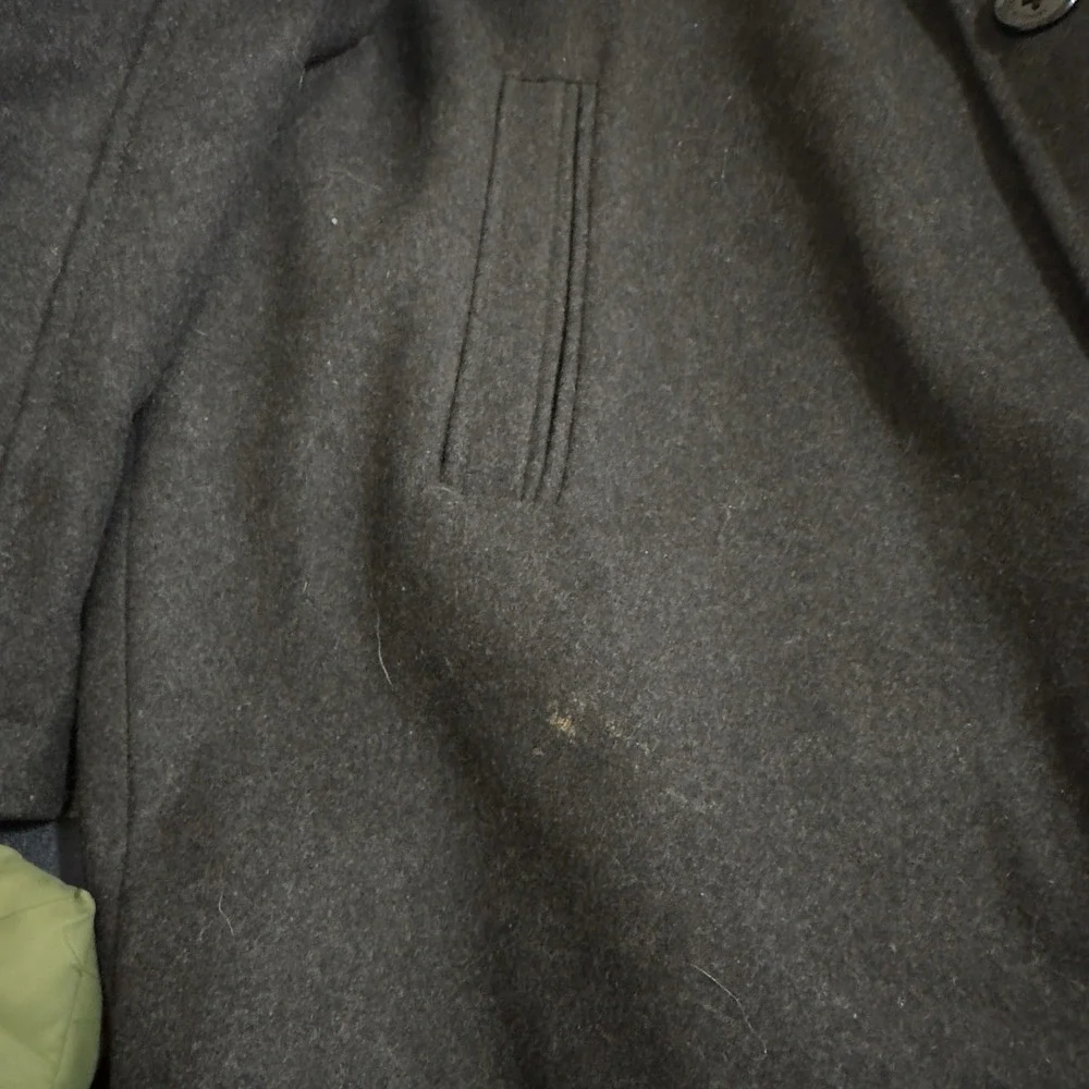 London Fog Wool Blend Coat Mens L Dark Gray 4 Button Pockets Mid Length Pea Coat